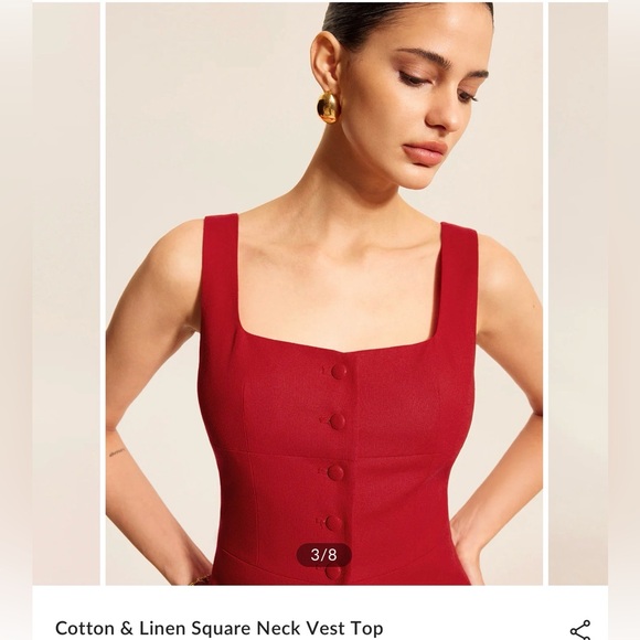 Commense Red Buttoned Tank Top - Picture 2 of 7